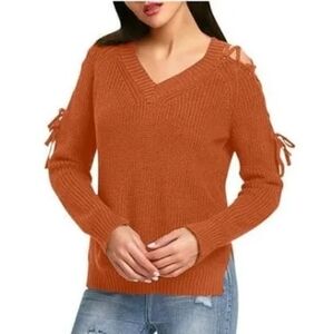 Women's V-Neck Rust Sweater